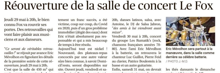 La Provence du 24/05/25 : Réouverture de la salle de concert Le Fox