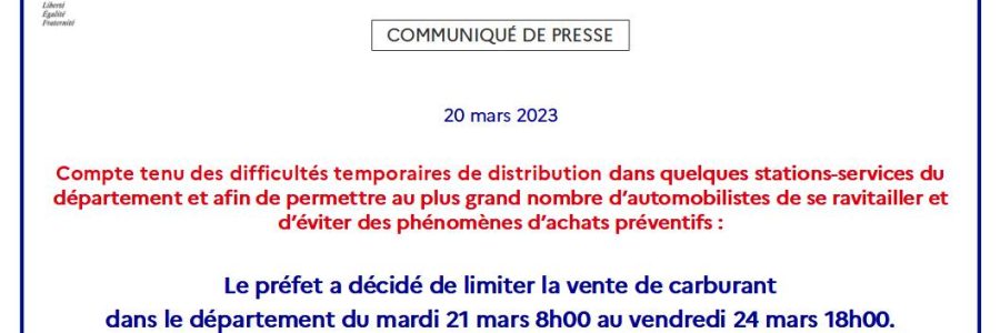 Arrêté préfectoral portant limitation de la vente de carburants