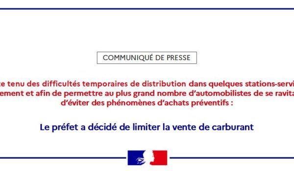Arrêté préfectoral portant limitation de la vente de carburants du 25 au 27 mars 2023