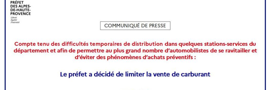 Arrêté préfectoral portant limitation de la vente de carburants du 25 au 27 mars 2023