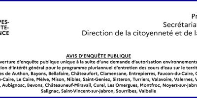 Avis d’enquête publique : entretien des cours d’eau (CCJLVD et CCSB)