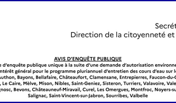 Avis d’enquête publique : entretien des cours d’eau (CCJLVD et CCSB)