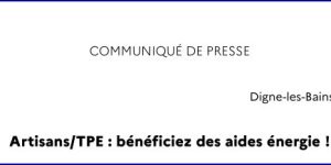 Communiqué de presse – Artisans/TPE : bénéficiez des aides énergie !