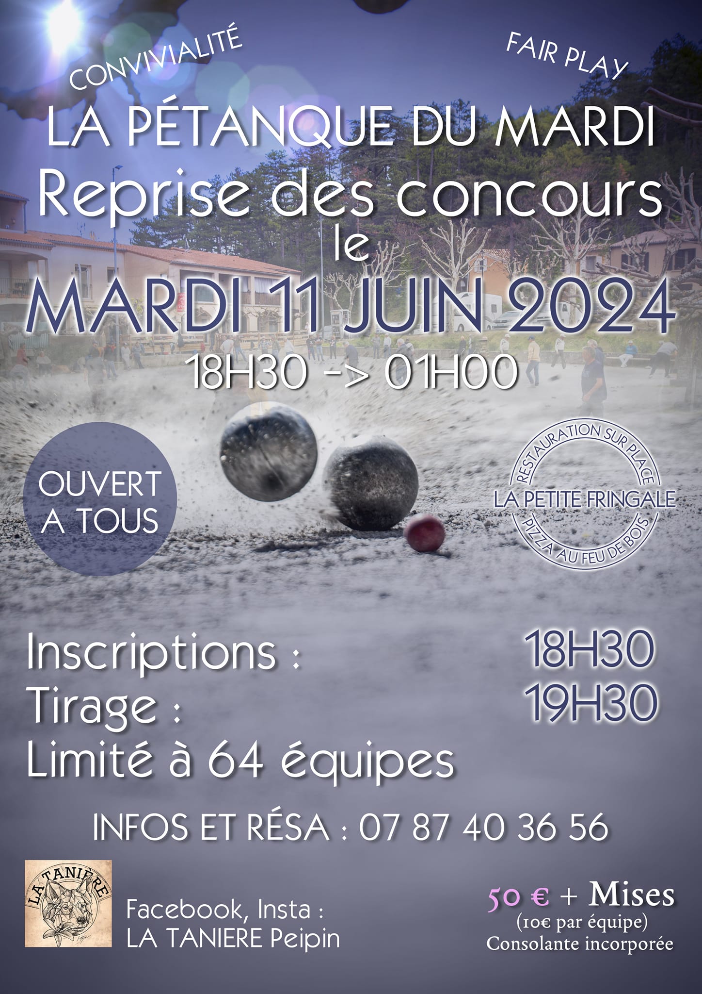 Affiche reprise des concours de pétanque les mardis à Peipin