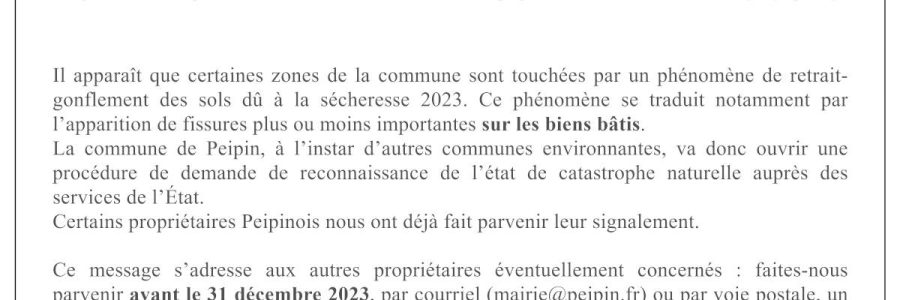 Sécheresse été 2023 : AVIS AUX SINISTRÉS