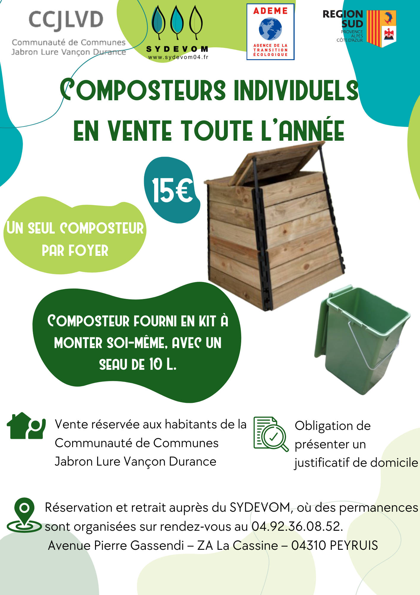 Affiche CCJLVD 2024, vente de composteur à l'année au SYDEVOM