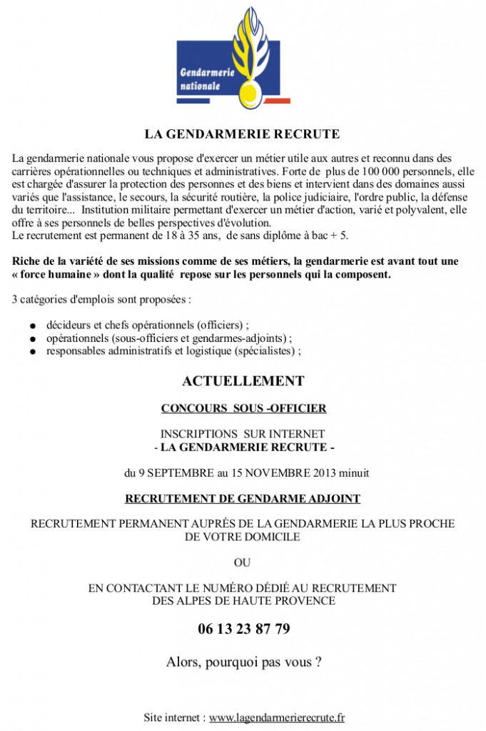 Recrutement gendarmerie